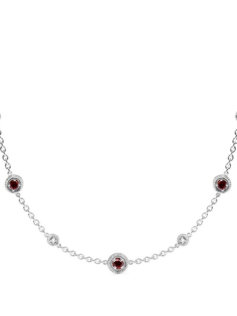Judith Ripka Diamond & Garnet Max Station Necklace Sterling Silver Brand New